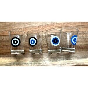Third Eye Bullseye Shot Glass Set of 4 Blue, Black, White Targets 2" Glasses